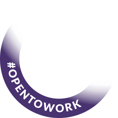 Open To Work PNG with a custom purple #OpenToWork ring for a LinkedIn profile picture